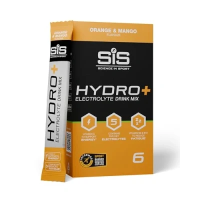 Imagen de Science in Sport HYDRO+ Electrolyte Drink Mix 6x4.3g Naranja y mango electrolitos en polvo veganos, Bebida deportiva con vitamina C 5 importantes