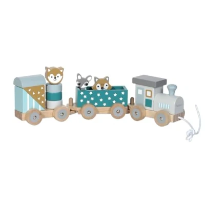 Imagen de Kindsgut Tren de Madera, con Bloques construcción Madera y Animales zoológico, Colores sutiles, Materiales respetuosos el Medio Ambiente Libres sustancias nocivas, Estrellas