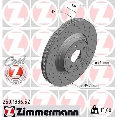 Imagen de ZIMMERMANN SPORT COAT Z 250.1386.52 Disco de freno 352 32 6/5 5 114 ventilación externa, perforado revestido altamente carbonizado