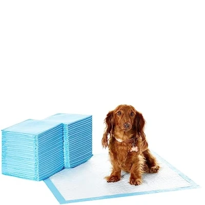 Imagen de Amazon Basics Almohadillas de adiestramiento perros y cachorros, muy resistentes, a prueba fugas con superficie secado rápido, regular, 50 unidades, Azul &amp; Blanco