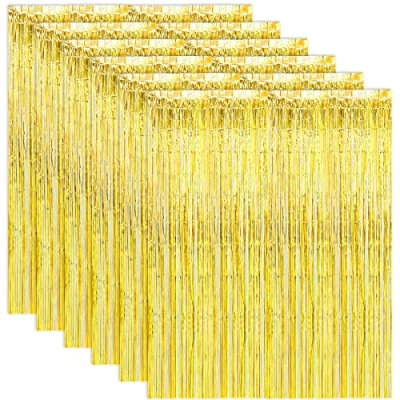 Imagen de ASelected 6 cortinas de oropel, 1 cortina lámina dorada 2 m, con flecos, decoraciones fiesta, fondo fotos, suministros fiesta para cumpleaños, boda, Navidad,