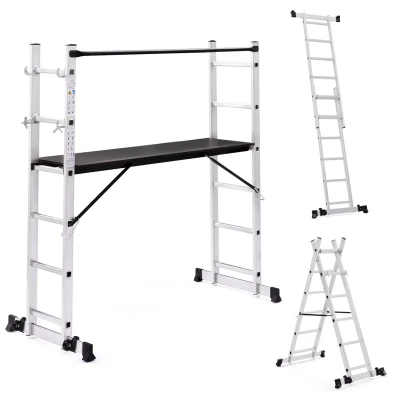 Imagen de IDMarket Andamio de aluminio escalera multifunción con plataforma modular sobre ruedas, altura 165 CM