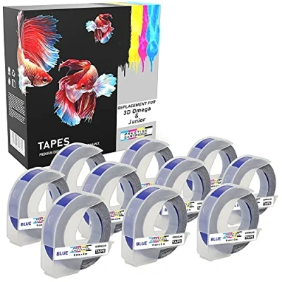 Imagen de Prestige Cartridge 10x S0898140 Bianco sobre Azul Cinta de Etiquetas plástico (9mm x 3m) compatible para Dymo S0717930 Omega &amp; S0717900 Junior Estampadora uso doméstico