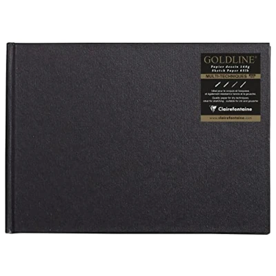 Imagen de Clairefontaine Goldline Almohadilla para encuadernación (A5, 140 g, paisaje, 64 hojas blancas, cubierta negra
