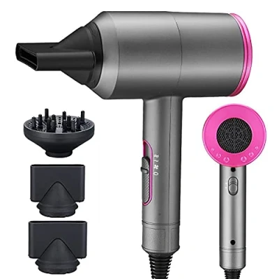 Imagen de Secador de Pelo, Euakee Profesional Pelo Con Difusor y Boquilla Concentradora, 2000W Potente, 3 Velocidades 2 Temperaturas, Pequeño Compact, Viaje (Grau)