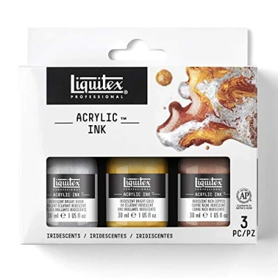 Imagen de Liquitex Ink tinta acrílica Profesional, Set colores iridiscentes de 3 tintas acrílicas extrafinas 30ml,