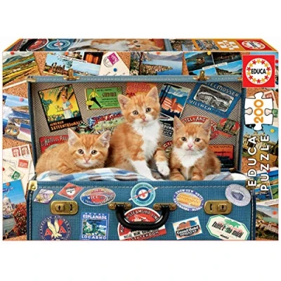Imagen de Educa Puzzle Infantil con 200 Gatitos Viajeros. Compuesto por Grandes Piezas. Medida aproximada una Vez montado: 40 x 28 cm. A Partir de 6 años (18065)