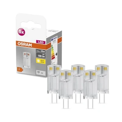 Imagen de OSRAM Lámpara LED Star PIN, G4 base, vidrio transparente ,Blanco cálido (2700K), 100 Lumen, sustituto de 10W iluminante 5 paquete
