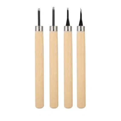Imagen de 4 Cuchillos Profesionales con Afilador Manual, Herramienta para Tallar Madera Juego de Gubias Principiantes 2#