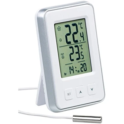 Imagen de PEARL Termómetro de ambiente: digital para interiores y exteriores Con hora pantalla LCD (termómetro Sensor exterior cable eléctrico)