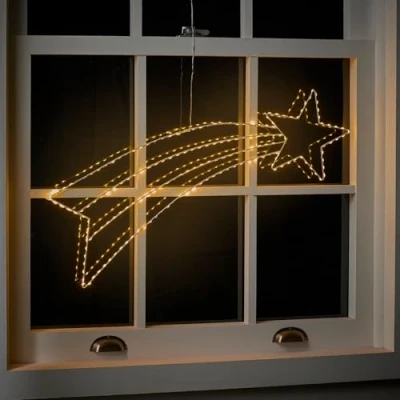 Imagen de Lights4fun Estrella Fugaz Luminosa con 184 Micro LED Blanco Cálido a Pilas Temporizador Decoracion Navideña de 77 cm Iluminación Navidad para Interiores y Exteriores