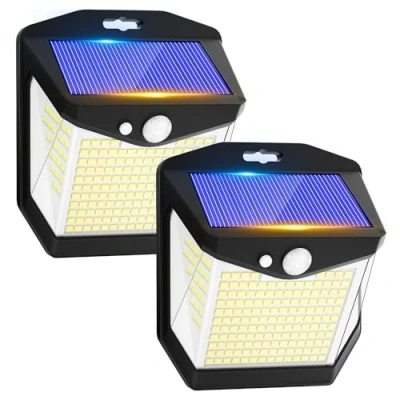 Imagen de Luz Solar LED Exterior Jardin: 248 Luces Solares Sensor de Movimiento 270 Farolas Focos Exteriores Lampara IP65 Lamparas Aplique Potente para con Iluminacion Terraza Lámparas 2 Paquete