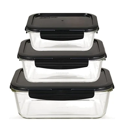 Imagen de LOCK &amp; Oven Glass Juego de 3 recipientes herméticos Vidrio con Tapa, rectangulares y Grandes, Apto para Horno, frigorífico congelador, Molde Horno microondas