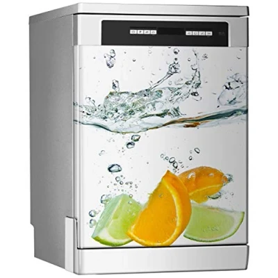 Imagen de MEGADECOR DECORATE YOUR HOME Vinilo Decorativo para Lavavajillas, Medidas Estandar 67 cm x 76 cm, Salpicaduras de Cítricos sobre Fondo Blanco.