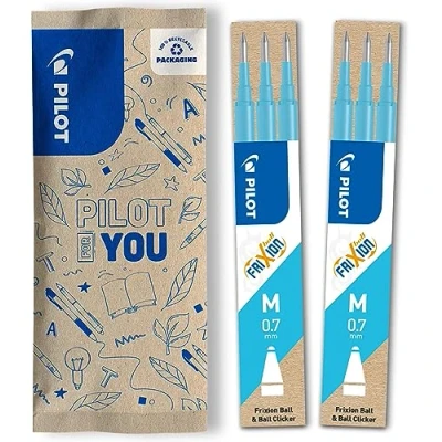 Imagen de PILOT Frixion Juego de 2 Recambios tinta borrable azul claro Compatible con Ball y Clicker Grosor medio gel