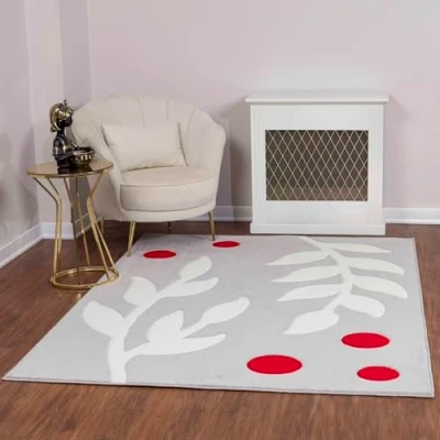 Imagen de Livabliss Alfombra Abstracta Dijon Salón Grande, Habitación, Dormitorio Salon Pelo Corto, Suave y Lujosa Facil de Cuidar Grande 160x213cmGris, Rojo Oscuro, Blanco