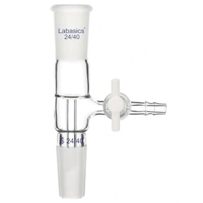 Imagen de Labasics Adaptador de Toma Vacío, Despegue Vertical Vidrio Borosilicato con Llave Paso PTFE, Junta Estándar 24/40