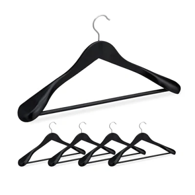 Imagen de Relaxdays Pack 5 Perchas Traje Anchas, Colgadores Chaquetas, Pantalones, Madera Metal, 24x44,5x5,5 cm, Negro, 24 x 44,5 5,5 cm