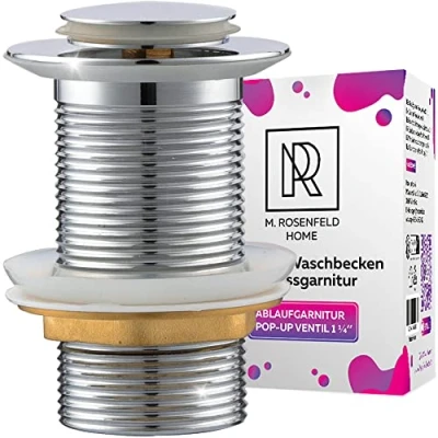 Imagen de M. ROSENFELD HOME desagüe de lavabo sin rebosadero con botón Válvula cromado Pop Up 1 1/4 pulgadas acero inoxidable y latón para emergente