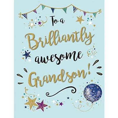 Imagen de Piccadilly Greetings Group Ltd Gold Dust Tarjeta de cumpleaños con texto en inglés &quot;To A Brillinatly Awesome Grandson&quot;, color verde, 8 x 6