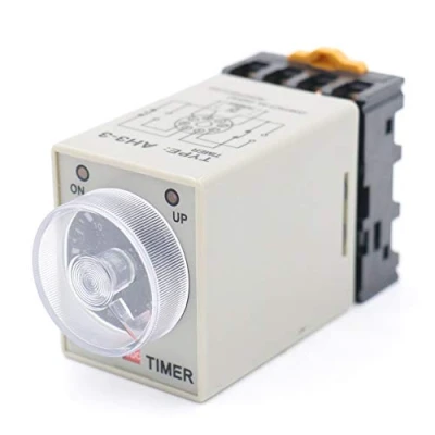 Imagen de Relé temporizado DPDT AH3 3 DC 12 V. Tiempo de encendido 10 a segundos con toma riel DIN 8 pines