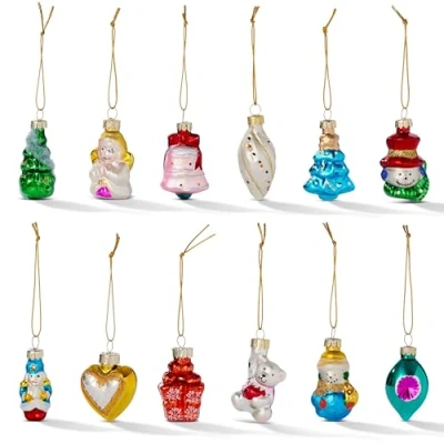 Imagen de Paquete de 12 Adornos Mini Colgantes Vidrio Perfectos para decoraciones árboles, ideales eventos y festividades navideñas.