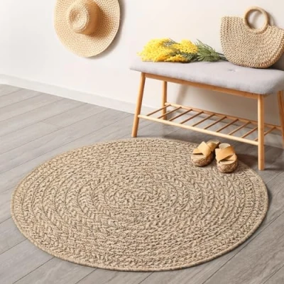 Imagen de the carpet Kansas Alfombra para Exterior e Interior con Aspecto de Yute Natural, Resistente a la Intemperie, Apta Patio y jardín, Naturaleza, 80 cm Redondo