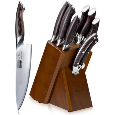 Imagen de HOSHANHO Juego de Cuchillos Cocina 8 Piezas, Juegos con Bloque Japoneses AUS 10 Super Steel, Chef Profesional Ultra Afilado Tijeras