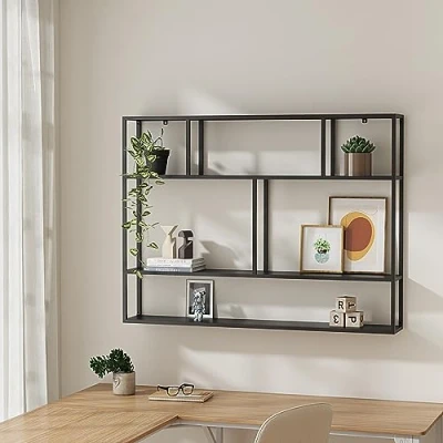 Imagen de [en.casa] Estantería de Pared Estante Mural con 6 Compartimentos Abiertos Mueble Salón Cocina Pasillo Acero Duradero 90 x 120 18 cm Negro Mate