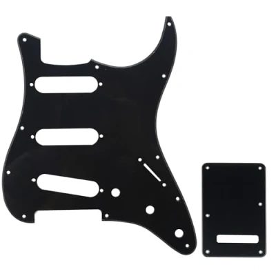 Imagen de Musiclily SSS Set de Pickguard Golpeador y Placa Trasera Strat para Fender American/México Standard Stratocaster Estilo Moderno, 1 capa Negro
