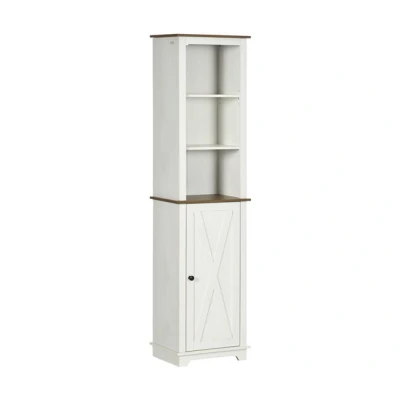 Imagen de kleankin Armario Alto de Baño Mueble Columna Almacenamiento con 3 Compartimientos Puerta y Estante Ajustable 39,5x30x160 cm Blanco