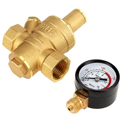 Imagen de MAGT Válvula Reductora de Presión, Reductor Regulador Presión Agua Ajustable Latón Dn15 con Medidor Calibre