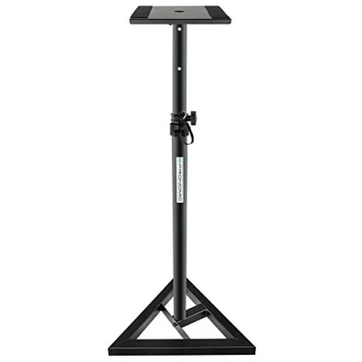 Imagen de Pronomic SLS 10 soporte de altavoz para monitor estudio Altura ajustable 80 cm a 130 cm, base triangular, pies goma, con pinchos, acero, placa tiras goma Negro
