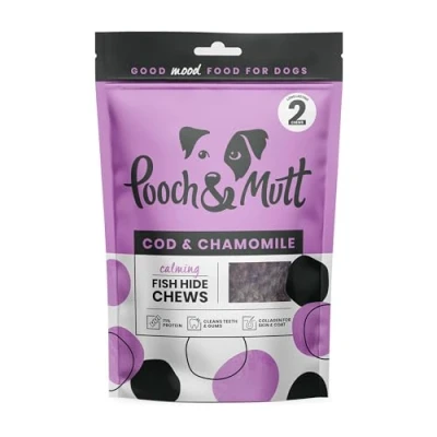 Imagen de Pooch &amp; Mutt Bocadillo masticable Relajante para Perros, Aperitivo de Piel Pescado Larga duración relajar 76 g (2 bocadillos)