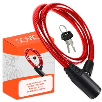Imagen de candado bicicleta cable de Acero resistente 60 cm cierre avanzado con llave seguro robusto practico facil guardar bici antirrobo cadena rojo