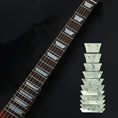Imagen de Alnicov calcomanía con incrustaciones de marcadores diapasón guitarra, para guitarra o bajo, trapezoide perla blanca