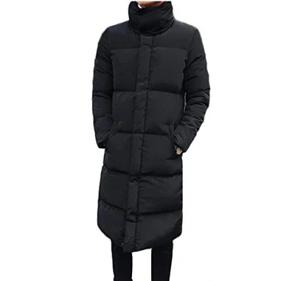 Imagen de Yonglan Hombre Largo Abajo Chaqueta Invierno Acolchada Cazadora Plumas Abrigo Parka Plus Size Negro XXXL