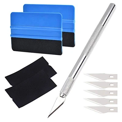 Imagen de QitinDasen 10Pcs Profesional Raspador de Borde Fieltro Kit, Herramientas Instalación Película Vinilo, con Enjugador y Cuchillo Manualidades