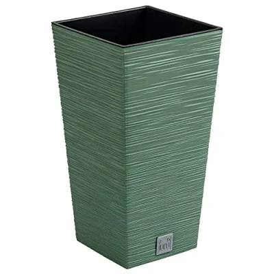 Imagen de Macetero color verde tierra, con depósito, colección FURU, de 39,5 x 75,5 cm, capacidad 37 L.