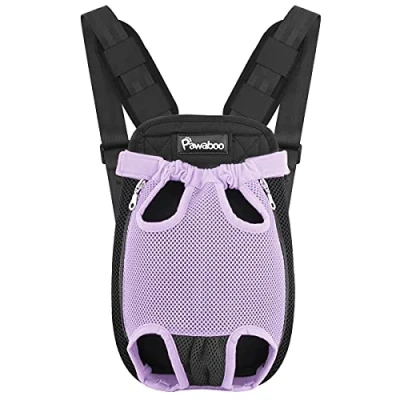 Imagen de Pawaboo Mochila del Perro, Adjustable Bolsa Delantera Pet Front Cat Dog, Carrier Backpack Piernas Afuera Fácil de Ajustar para Viajar Senderismo Camping, Talla M Púrpera