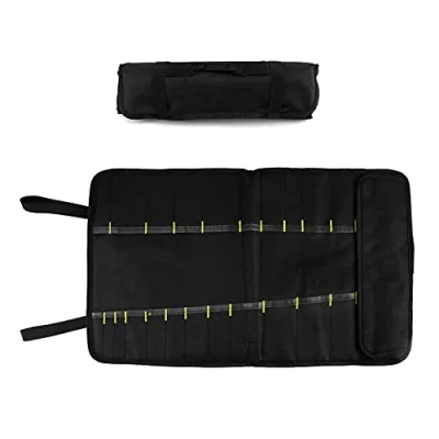 Imagen de QWORK® Bolsas Cuchillo de Chef, 22 Compartimentos Bolsa Rollo Paño Oxford con Asa, Ideal para Camping al Aire Libre