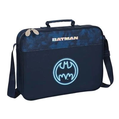 Imagen de Safta M385, Batman Legendary Cartera Extraescolares, Maletín Portatodo, Bandolera, Cómoda y Versátil, Calidad Resistencia, 38x6x28 cm, Color Azul Marino Unisex niños, Estándar