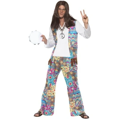 Imagen de Smiffys Disfraz de hippy guay, top con chaleco unido, pantalones y cinta para la cabeza