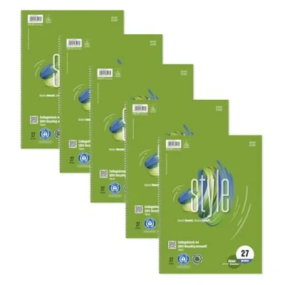 Imagen de Staufen Green College Pad DIN A4, linijka 27 (linijka 9 mm z liniami marginesu), 80 arkuszy, 4 otwory, papier makulaturowy Premium biały 70g/m², 5 sztuk