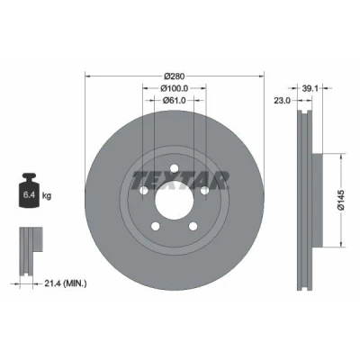 Imagen de TEXTAR 92108505 Disco de freno 280 23 05/05 100 ventilación interna revestido altamente carbonizado sin perno sujeción rueda, buje rueda