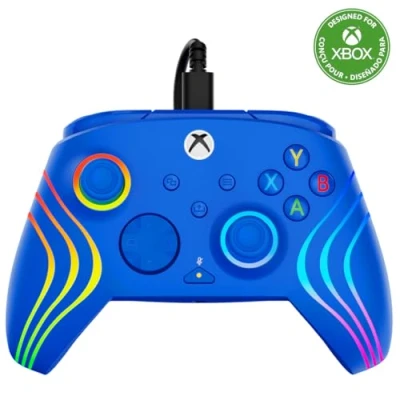 Imagen de Turtle Beach Afterglow Wave Mando Azul con Cable RGB Licencia para Xbox Series XS, One y Windows Botones programables, disparadores de Efecto Hall, Controles Audio