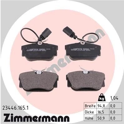 Imagen de ZIMMERMANN 23446.165.1 Juego de pastillas freno con contacto avisador desgaste Foto correspondiente a la entrega VOLKSWAGEN: Transporter 4