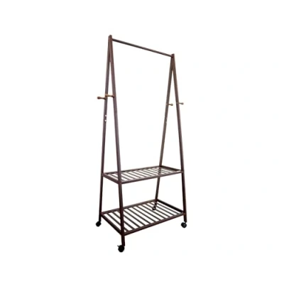 Imagen de ABB4US Perchero de Pie Zapatero Madera Bambú Entrada Recibidor para Hogar Ropa con 4 Ganchos y 2 Estantes Dormitorio Pasillo Estable Ahorra Espacio 70x45x165cm