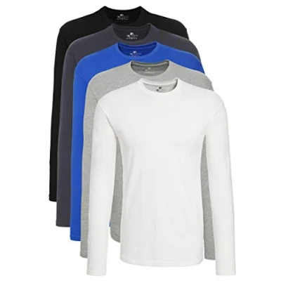 Imagen de Lower East LE133 Camiseta de Manga Larga, Negro, Azul Ahumado, Real, Gris Claro Mezcla y Blanco (Paquete 5), Small (Pack 5) para Hombre