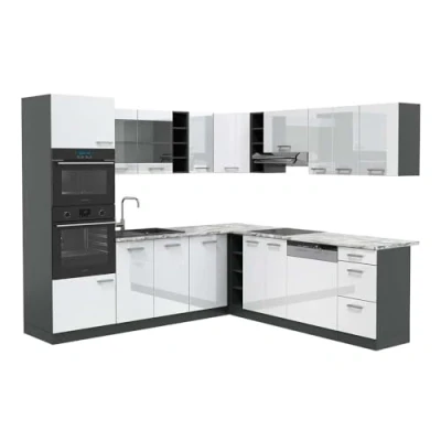 Imagen de Vicco Cocina esquinera R Line, Blanco Brillo/Antracita, 237 x 247 cm, ET Mármol